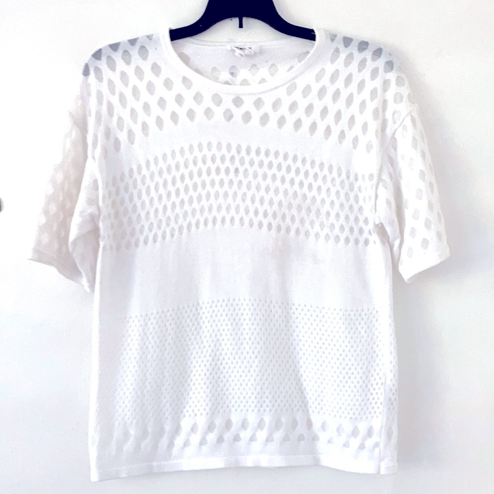 Original Helmut Lang White S/S Geometric Sweater Cutout Shirt T-shirt Size 4P